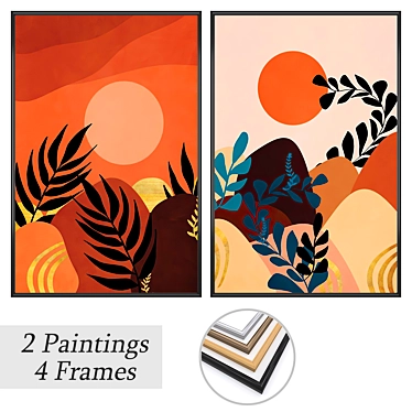 Elegant Art Set: 2 Paintings & 4 Frame Options 3D model image 1 