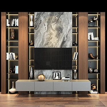 Stylish TV Wall Set 3D model image 1 