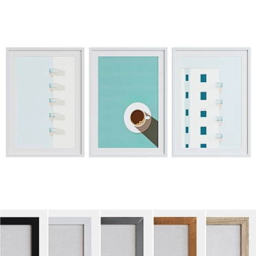 Modern Picture Frame Set with House and Coffee Posters 3D model image 1 