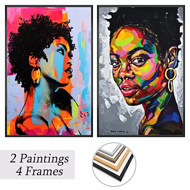 Elegant Framed Paintings Set 3D model image 1 