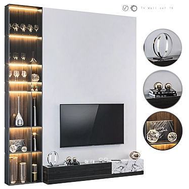 Modern TV Wall Set with Export Options 3D model image 1 