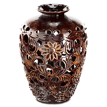 Handcrafted Brown Carved Table Vase 3D model image 1 