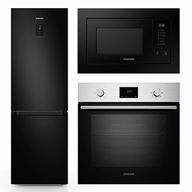 Samsung Built-In Kitchen Appliances: Microwave, Oven, Fridge 3D model image 1 