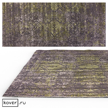 FRESCO 1201BS-GRY-GRN | Artistic Floral Wool Silk Blend Carpet 3D model image 1 