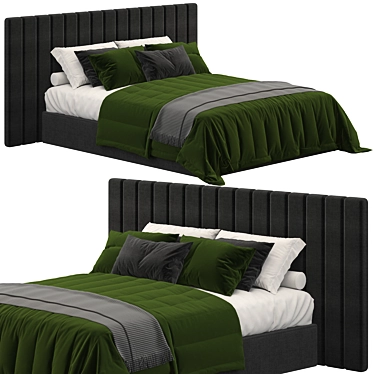 Striped Headboard Bed: Sleek and Stylish 3D model image 1 