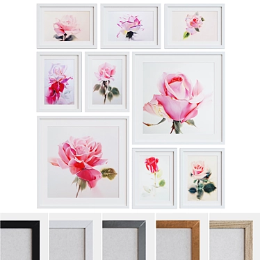 Modern Rose Watercolor Picture Frame Set 3D model image 1 