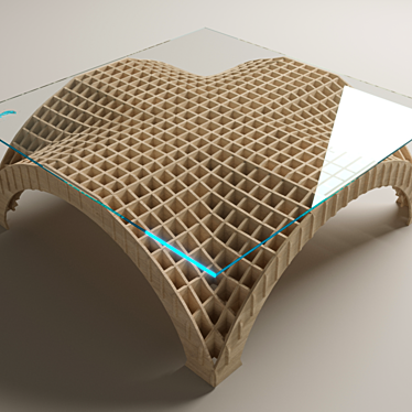Rustic Wood and Glass Table 3D model image 1 