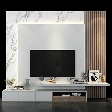 Sleek TV Wall Set 3D model image 1 