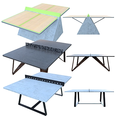 Modern Three-Piece Tennis Table Set 3D model image 1 