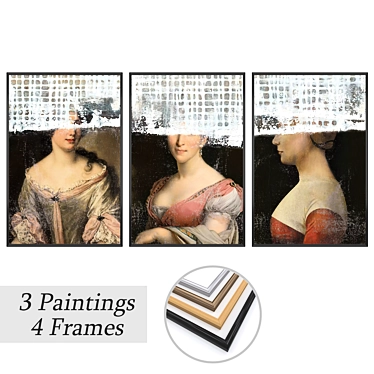 Modern Art Paintings Set: 3 Pieces + 4 Frame Options 3D model image 1 