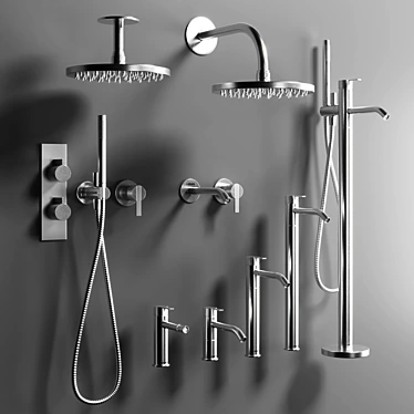 Sleek Steel Faucet Set 3D model image 1 