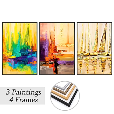 Elegant Art Set: 3 Paintings with 4 Frame Options 3D model image 1 