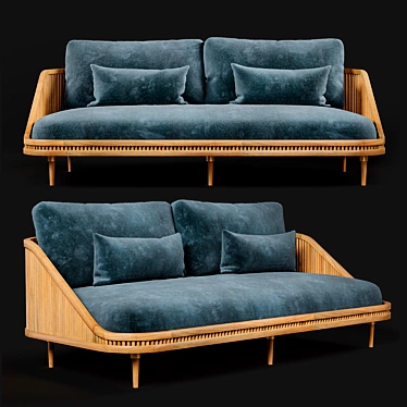Modern Wood and Brass Lounge Sofa 3D model image 1 