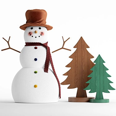 Festive Snowman & Wooden Tree 3D model image 1 