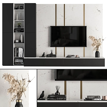 Elegant White Stone TV Wall 3D model image 1 