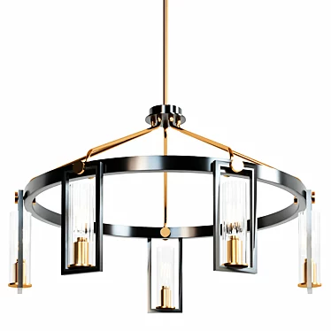 Sleek Black and Gold Chandelier 3D model image 1 