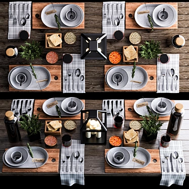 Modern 5-Piece Table Set 3D model image 1 