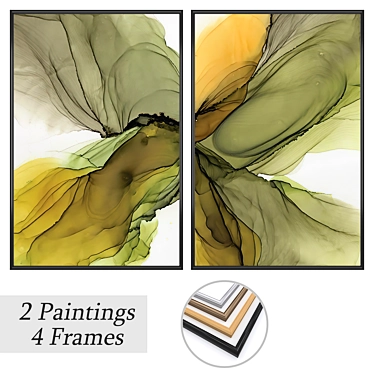  Artistic Impressions: 2 Paintings with 4 Frame Options 3D model image 1 