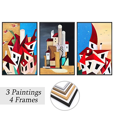 Artistic Trio: Paintings & Frames 3D model image 1 