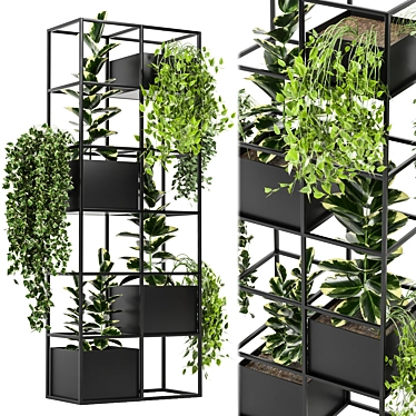 Rustic Indoor Plants Set: Concrete Pot & Metal Shelf 3D model image 1 
