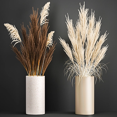 White Reed Bouquet in Vase 3D model image 1 