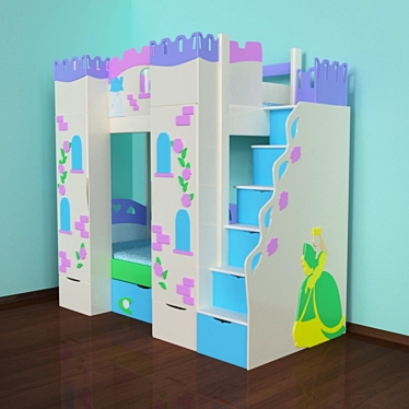 Castle-themed Kids Bunk Bed 3D model image 1 