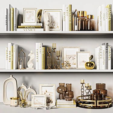 Elegant White & Gold Decor Set 3D model image 1 