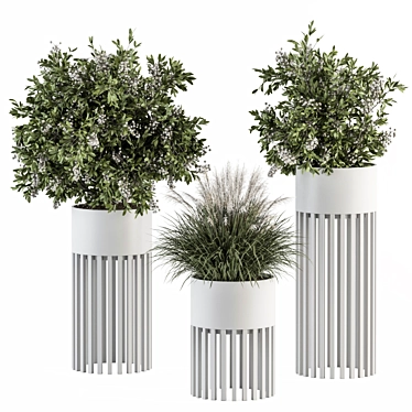 Indoor Plant Set: Round Stand, White Pot 3D model image 1 