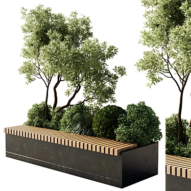 Green Urban Benches Collection with Plants & Trees 3D model image 1 