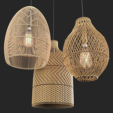 Natural Rattan Trio Pendant Lights 3D model image 1 