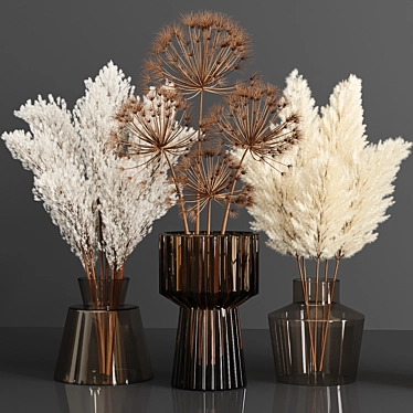 Elegant Dried Pampas Bouquet 3D model image 1 