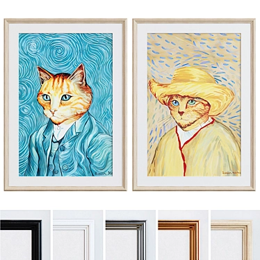 Modern Van Gogh Cat Oil Painting Frame Set 3D model image 1 