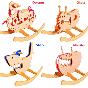 Wooden Kids Rocking Chairs Set 3D model image 1 