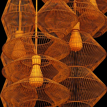 Rattan Zigzag Pendant Lamp - Modern, Handcrafted Design 3D model image 1 