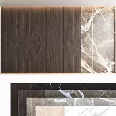 Decorative Wood and Marble Wall Panel Set 3D model image 1 