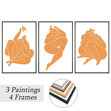 Set of 3 Paintings with Multiple Frame Options 3D model image 1 