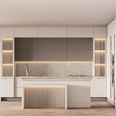 Sleek Kitchen001: Modern Design, Multiple Render Options 3D model image 1 