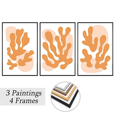 Artful Trio: Paintings & Frames 3D model image 1 