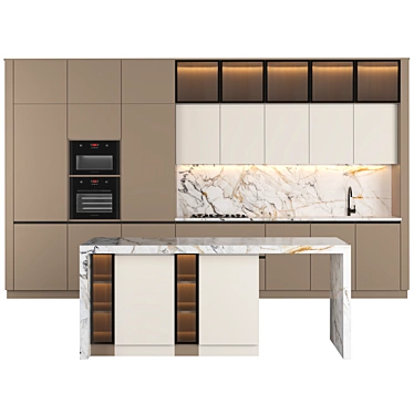 Modern Kitchen: Sleek Design, Spacious Dimensions 3D model image 1 