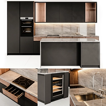 Modern55: Customizable Kitchen Design 3D model image 1 