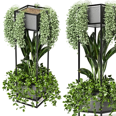 Title: Rusty Concrete Pot Shelf with Indoor Plants 3D model image 1 