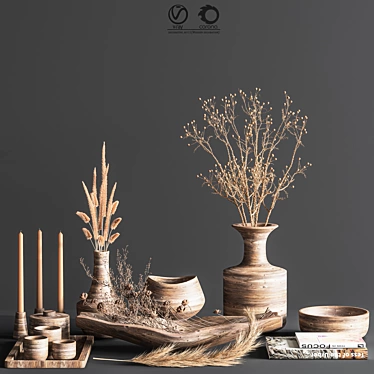 Elegant Wooden Decor Set 3D model image 1 