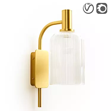 Brass and Fluted Glass Wall Lamp 3D model image 1 