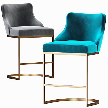 Teal Velvet and Brass Bar Stool 3D model image 1 