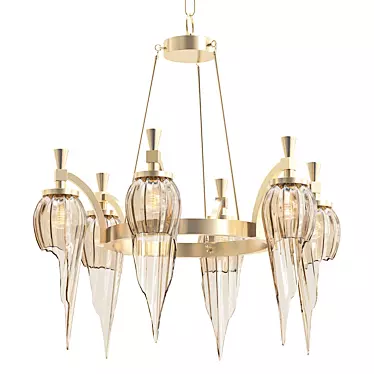 Elegant Brass Six-Light Chandelier 3D model image 1 
