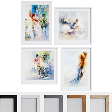 Modern Watercolor Woman Picture Frame Set 3D model image 1 