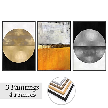 "Elegant Art Trio with Versatile Frames 3D model image 1 