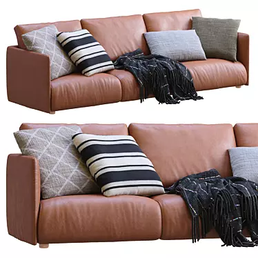 Sleek Leather Sofa: Ultimate Comfort & Style 3D model image 1 