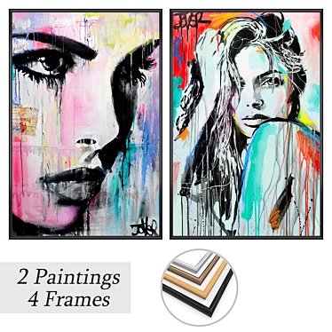 Artistic Masterpieces: 2 Paintings with 4 Frame Options 3D model image 1 