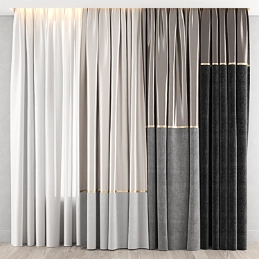 Elegant Two-Tone Curtains - 3 Options 3D model image 1 